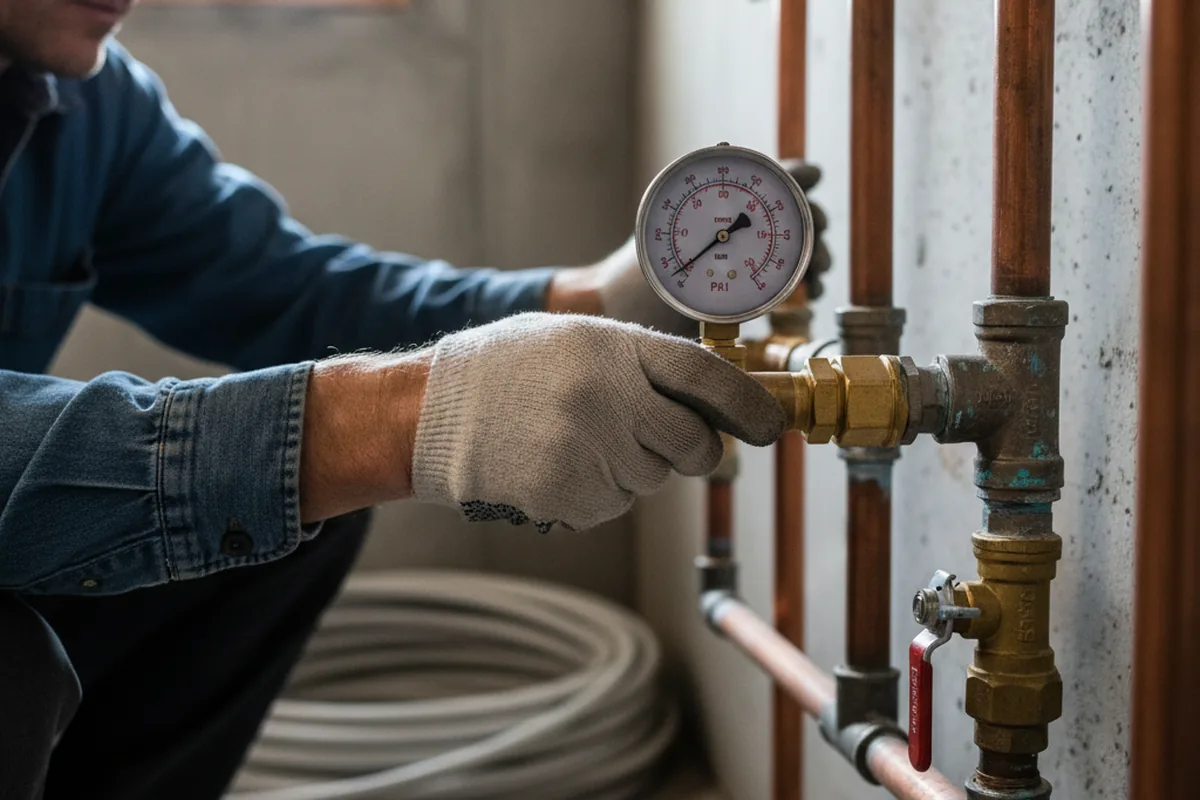 Pressure testing a repaired line during Water Line Repair in Bureau